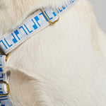 Detailing of hemp webbing in Trove blue pattern
