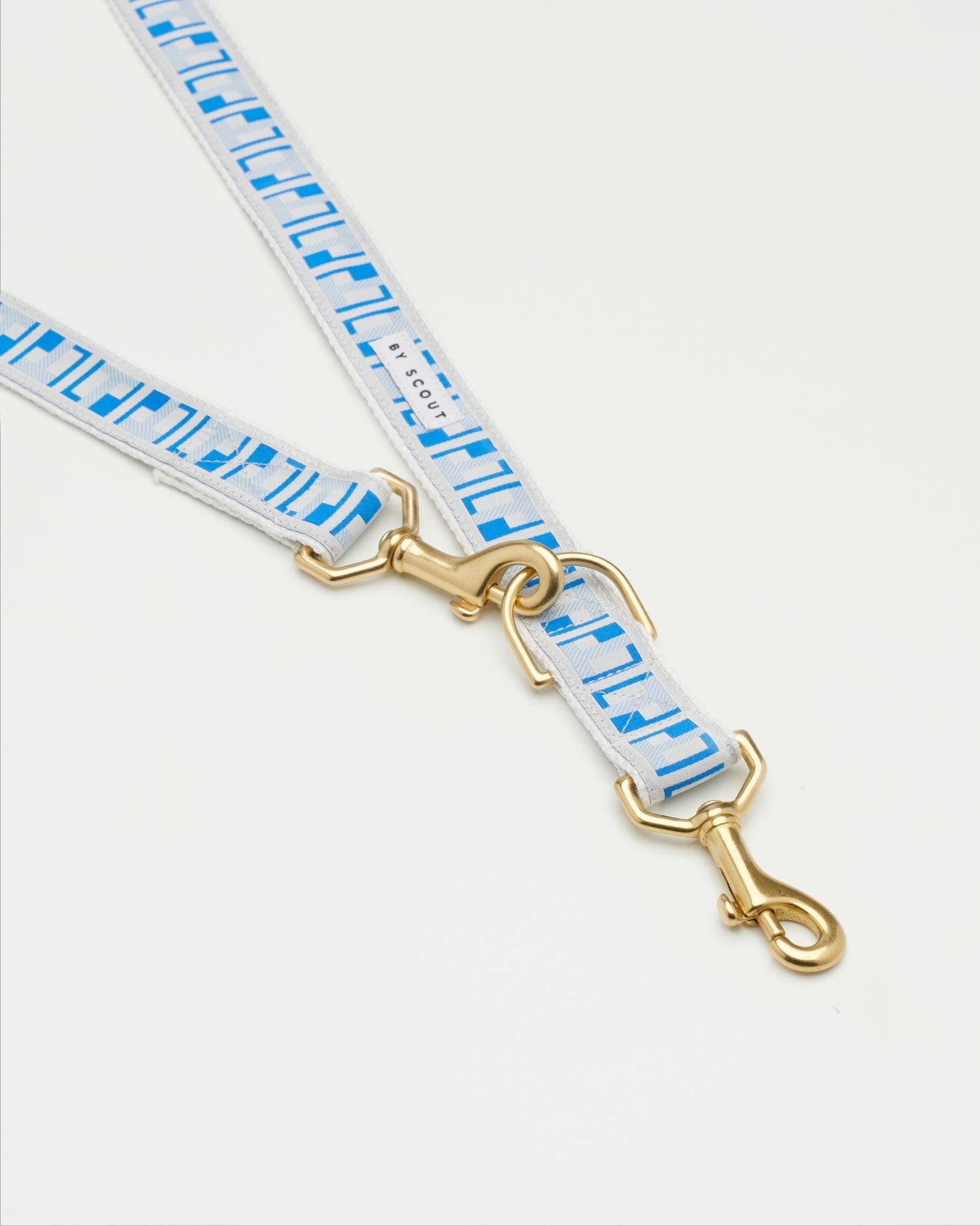Trove Adjustable Dog Leash  brass hardware clasps attached to D-ring for length adjustment - Blue - By Scout