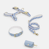 Trove Dog Collar, Harness, Leash and light blue poop bag holder in blues - By Scout
