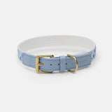Graphic pattern dog collar in a shade of blues with a vegan leather strap - By Scout