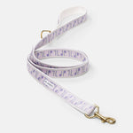 Trove Dog Leash in Lilac and Pink playful pattern, with solid brass hardware