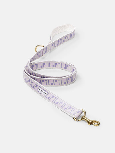 Trove Dog Leash in Lilac and Pink playful pattern, with solid brass hardware